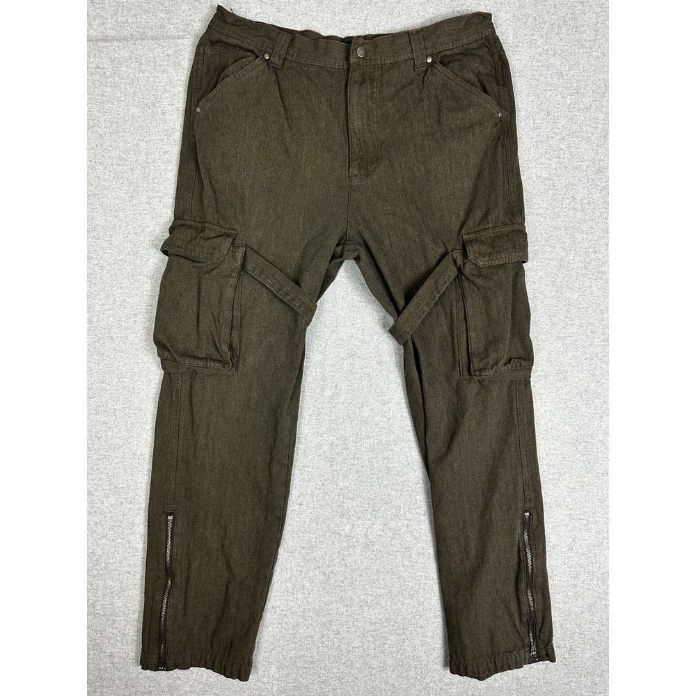 Standard Cloth Cargo Pants Mens L‎ Brown Herringbone Twill Zipper Ankle
